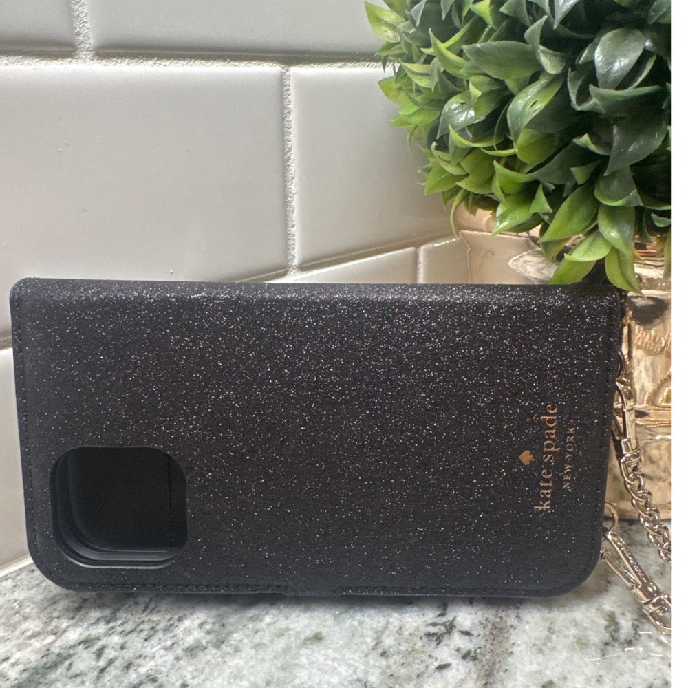 Kate Spade iPhone 12 Pro Max Black Glitter NWOT Crossbody Case Magnetic Wallet
